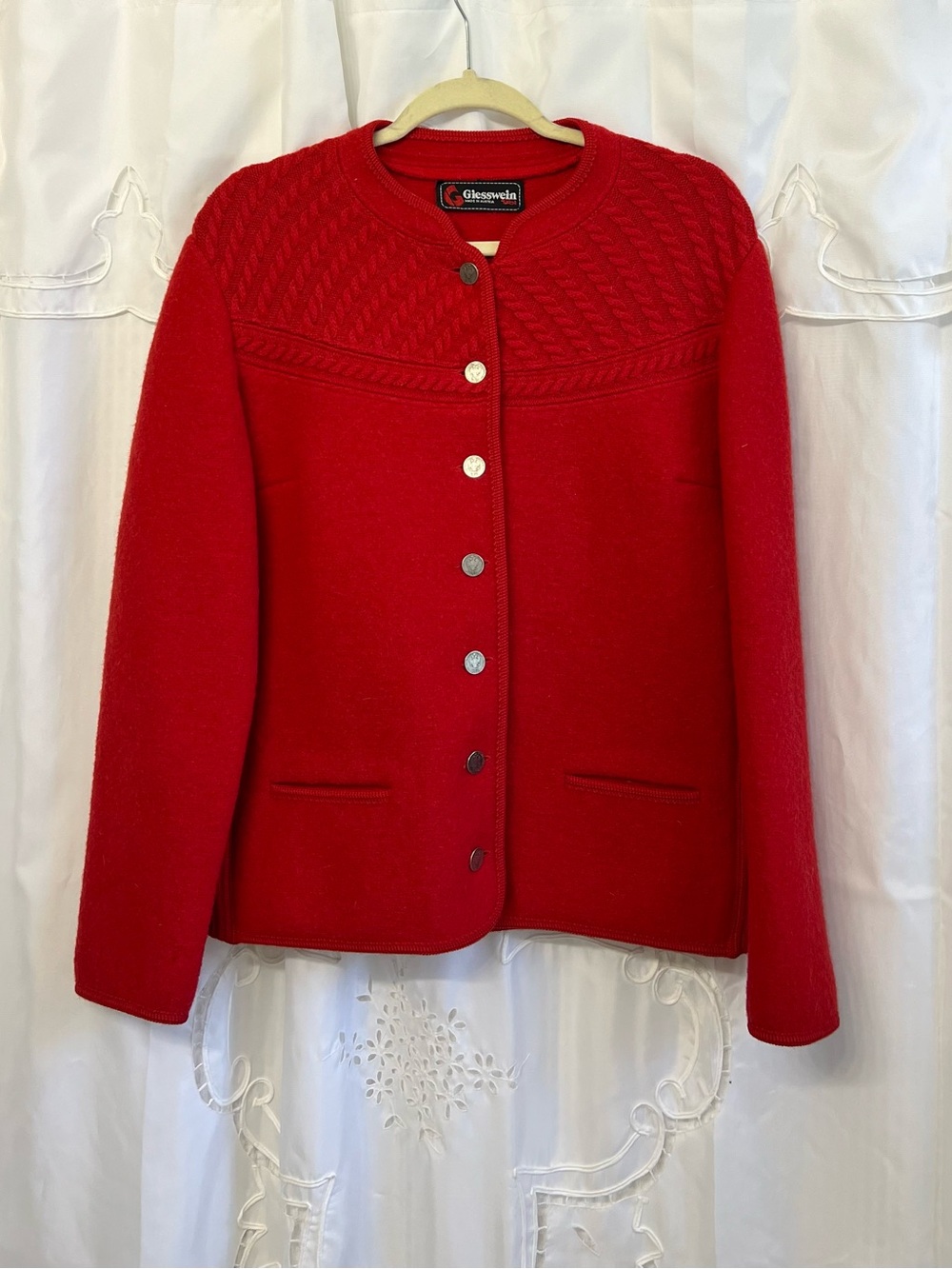 Vintage Giesswein Red Boiled Wool Austrian Trachten Jacket 42/ US M/L